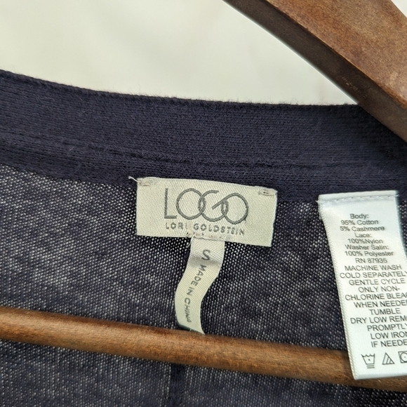 Logo by Lori Goldstein Cardigan Size Small V Neck Blue Chiffon Lace Trim Tunic - Picture 3 of 11